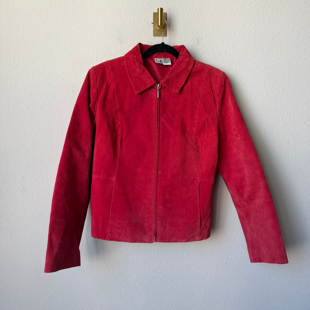 Vintage C&E Red Suede Leather Zip Jacket Size XL - Picture 2 of 7